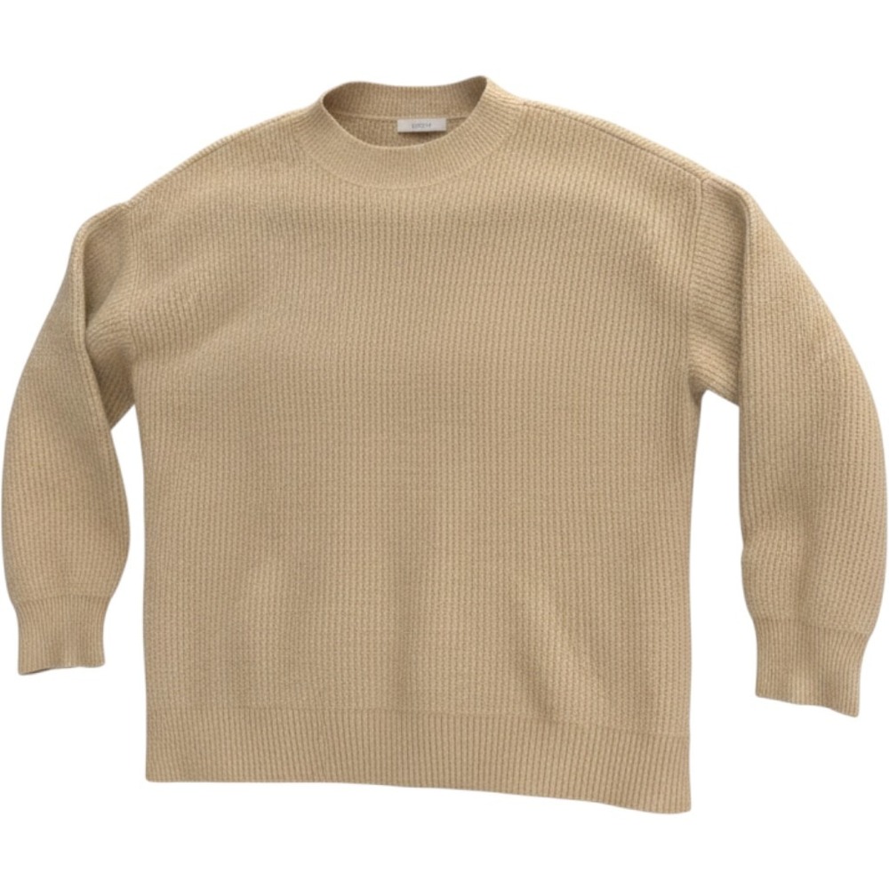 Loft Outlet Womens Medium Tan Beige Ribbed Knit Crew Neck Sweater Long Sleeve